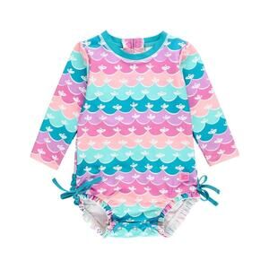 Rufflebutts Long Sleeve One Piece Rash Guard sz 6-12 months Mermaid Print
